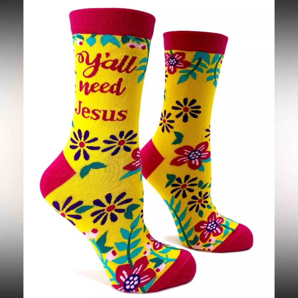 💜 Fabdaz Y'all Need Jesus Fun Saying Women's Floral Crew Novelty Socks Size5-10